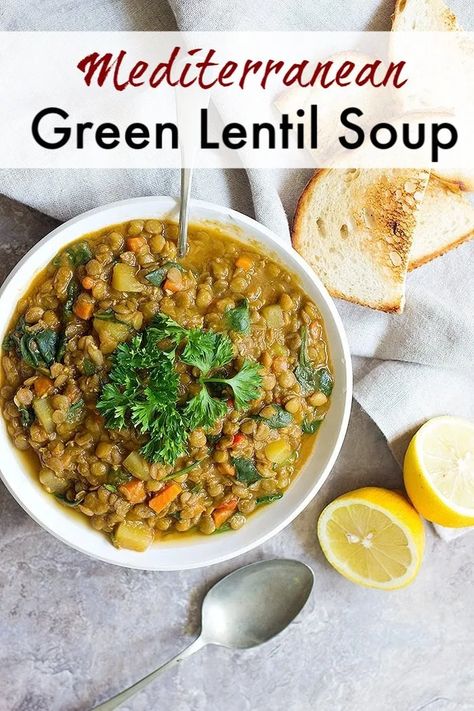 Mediterranean Lentil Soup Crockpot, Green Lentil Recipes, Legume Recipes, Chicken Lentil Soup, Green Lentil Soup, Mediterranean Soup, Lentils Benefits, Healthy Board, Green Lentil