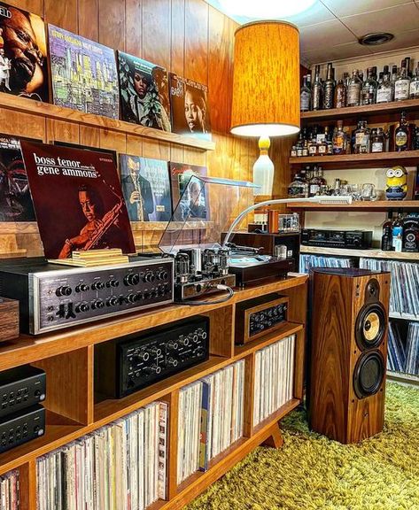 Dark Academia Room Ideas, Vinyl Record Furniture, Vinyl Record Room, Audiophile Room, Hifi Room, Music Room Design, Audiophile Listening Room, Beautiful S, Home Music Rooms