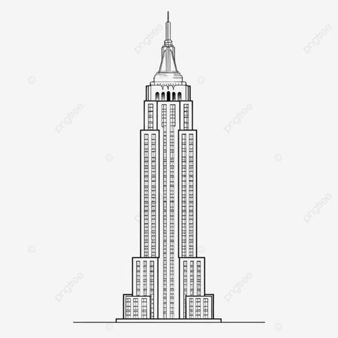 outline simplicity drawing of empire state building landmark front elevation view Empire State Building Outline, Empire State Building Illustration, New York Buildings Drawing, Easy Building Drawings, Empire State Building Drawing, Skyscraper Drawing, Usa Building, New York Sketch, Town Sketch