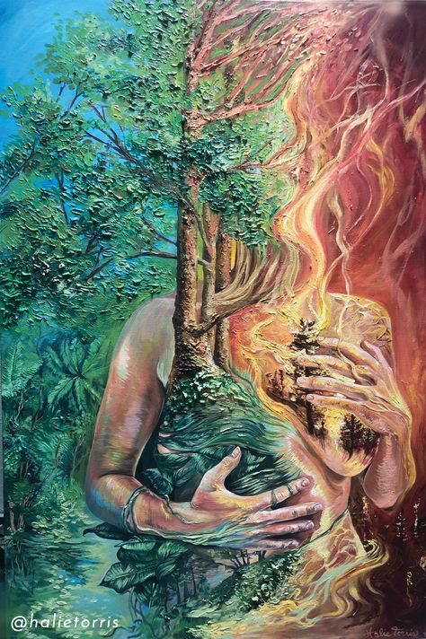 Human And Environment Drawing, Gaia Painting Mother Earth, Painting On Mother, Humans And The Environment Art, Destruction Of Nature Art, Humans And Environment Art, Human Earth Art, Nature And Human Art, Nature And Environment Painting