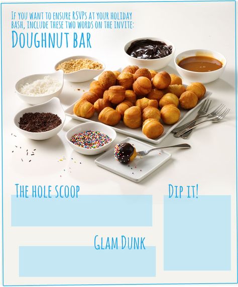 Doughnut Bar - do this with white glaze and blue sprinkles, coconut, and silver dots Breakfast Buffet Party, Wellness Breakfast, Doughnut Bar, Party Breakfast, Doughnut Party, Buffet Party, Ideas For Breakfast, Wedding Donuts, Fall Brunch