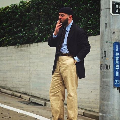 Army Chinos, tailored for a wet Tokyo Autumn day Tokyo Autumn, Wide Leg Trousers Outfit, Snatched Waist, Big Pants, Pants Outfit Men, Ivy League Style, Soft Jacket, I'm Bored, Rugged Style