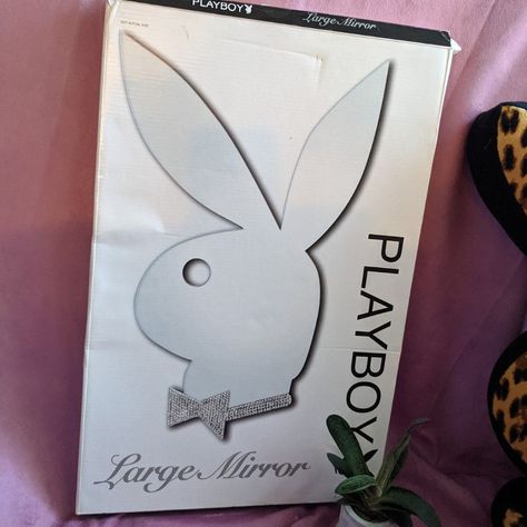 Authentic Silver Vintage Playboy Mirror Approximately 19 Inches Tall From The Top Of The Ears To The Bottom Of The Bow It Has Sticky Pieces That Have Not Been Used And Comes With The Box. See The Comparison Of The Size With The 21 Inch Bunny Pillow (Which You Can Purchase Separately In My Other Listing). I Have Also A Pink One In My Other Listings In The Same Size And Also A Smaller One. And One In The Same Size Without The Bling Bow Decorations Pink Black Room, Playboy Aesthetic, Black Room Decor, Bow Decorations, Y2k Room, 21st Bday Ideas, Bunny Pillow, Bunny Fashion, Bling Bows