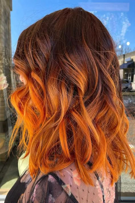 Orangey Red Ombre ❤ Red hair is really cool, but it’s very important to choose the right shade for your complexion ❤ #lovehairstyles #hair #hairstyles #haircolor #redhair Multicolor Red Hair, Brown Orange Ombre Hair, Red Ombre Hair Color For Brunettes, Brown To Red Ombre Hair, Red Hair Ombre, Summer Red Hair Color, Ombre Red Hair, Dyed White Hair, Orange Ombre Hair