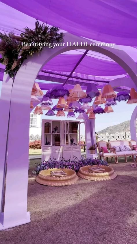 Haldi Theme, Haldi Ceremony Decorations, Haldi Decoration Ideas, Lavender Decor, Haldi Decor, Wedding Planner Business, Event Management Services, Wedding Entrance Decor, Mandap Decor