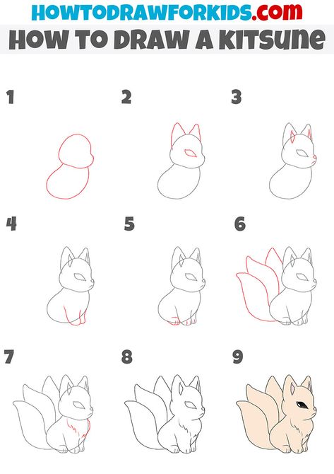 How To Draw Mythical Creatures Easy, How To Draw Anime Animals, Fantasy Animals Drawing Easy, Cute Fantasy Creatures Drawings, How To Draw A Fox Step By Step, Fox Drawing Tutorial, Fox Drawing Sketches, Mythical Creatures Drawings, 2024 Art