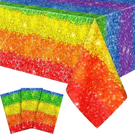 Amazon.com: Tudomro 3 Pack Pride Rainbow Tablecloth Gay Pride Decorations Plastic Disposable Table Covers Rainbow Gay Pride Decor 54 x 108 Inch : Home & Kitchen Rainbow Bright Birthday Party, Rainbow Table, Rainbow Party Supplies, Pool Beach Party, Rainbow Themed Birthday Party, Table Cloth Decorations, Holiday Tablecloths, Unicorn Themed Birthday Party, Pokemon Birthday Party