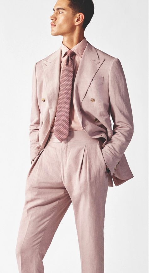 Pastel Mens Fashion, Spring 2023 Lookbook, Pink Suit Men, Rosé Suit, Softboy Outfits, Linen Suits For Men, Green Wedding Suit, 2023 Lookbook, Suits And Sneakers