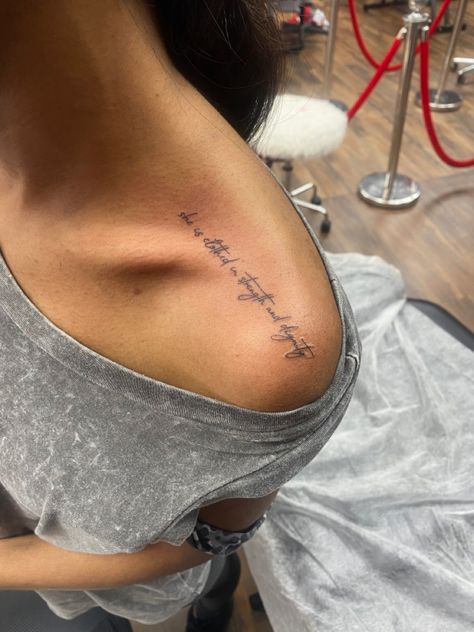 Shoulder Tattoo Words, Tattoo Back Of Neck, Top Of Shoulder Tattoo, Tattoo Words, Back Bone, Word Tattoo, Tattoo Back, Back Of Neck Tattoo, Shoulder Tattoos