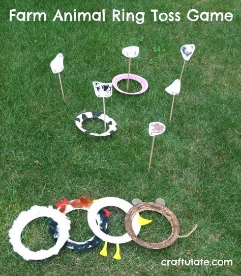 Farm Animal Ring Toss Game - a fun gross motor game Farm Animal Games, Animal Games For Kids, Jungle Games, Farm Animals Games, Farm Fest, Jordan Birthday, Farm Activities Preschool, Farm Week, Farm Animals Preschool