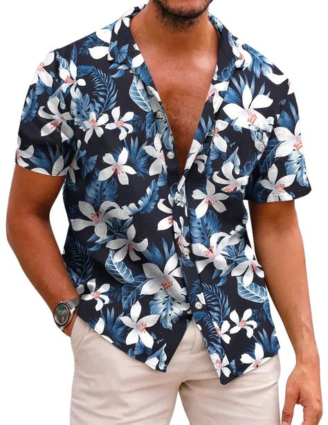 Mens Hawaiian Shirts Short Sleeve Casual Button Down Tropical Beach Shirt About the Product Description Men's Hawaiian Floral Shirts Casual Button Down Short Sleeve Shirt Cotton Relaxed Fit Tropical Holiday Aloha Beach Shirts The men's hawaiian beach shirts featuring real pocket on the left chest, short sleeve, button closure, tropical floral print, with provide the look fashion and more holiday style. It's perfect to wear with a jeans or linen/cotton shorts, keepping your look simple stylish while letting you stand out from the crowd. Brand mens casual button down shirts is made of comfort and breathable fabric, allowing for more air to be trapped between the skin and fabric which helps with insulation and comfort, giving you maximum comfort all day. Features Hawaiian Shirts for Men; Mens Aloha Beaches Shirt, Mens Beach Shirts, Floral Hawaiian Shirt, Floral Shirts, Tropical Holiday, Resort Shirt, Beach Wear Men, Hawaiian Beach, Hawaiian Beaches