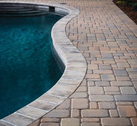 Concrete Pool Patio, Family Pool Ideas, Pavers Around Pool, Semi In Ground Pool, Pool Patio Pavers, Pool Deck Pavers, Pool Deck Ideas Inground, Deck Pavers, Pool Decking Concrete