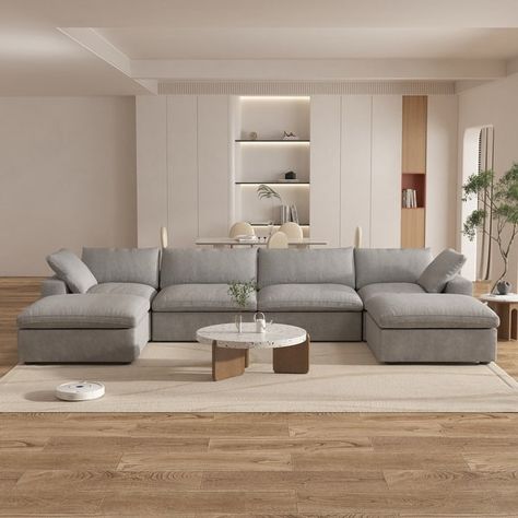 Large Modular Sectional Sofa Down Filled U-Shaped 4 Seater with 2 Ottoman - On Sale - Bed Bath & Beyond - 39317018 U Sectional Sofa, U Sofa Living Rooms, U Shaped Sofa Designs, U Couch Living Room, U Shaped Sectional Living Room Layout, U Shape Sofa Living Room, U Form Sofa, U Shape Couch, Sofa Grande