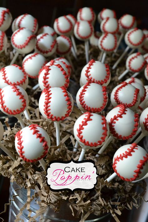 Baseball cake pops                                                       … Baseball Themed Cake, Baseball Motivation, Baseball Cake Pops, Themed Cake Pops, Baseball Highlights, Baseball Theme Birthday, Baseball Display, Baseball Cake, Baseball Wedding