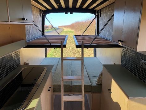 Van Conversion Layout, Kombi Motorhome, Van Bed, Camper Beds, Camper Interior Design, Ford Transit Camper, Transit Camper, Kombi Home, Van Conversion Interior