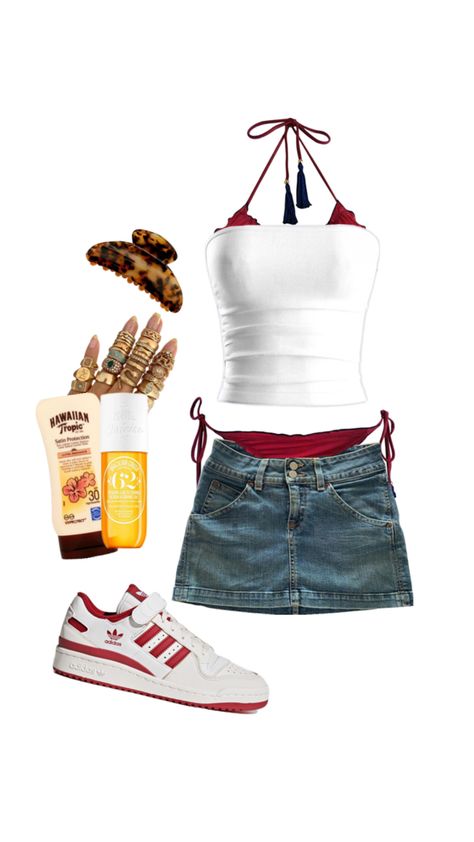 summer fit, skirt, outfit inspo, beach Fit Skirt Outfit, Outfit With Denim Skirt, Denim Skirt Outfit Summer, Outfit Inspo Beach, Tube Top Outfits, Cute Summer Outfit, Outfits 2000s, Fit Skirt, Dressy Casual Outfits