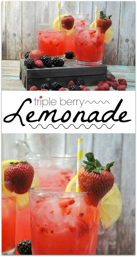 This refreshing triple berry lemonade is just what you need on a warm day, or anytime you need a cool and delicious drink! Such an easy recipe. The berries take lemonade to a whole new level! Berry Lemonade Recipe, Lemonade Beyonce, Berry Lemonade, Berry Drinks, Lemonade Drinks, Homemade Lemonade, Lemonade Recipes, Punch Recipes, Smoothie Shakes