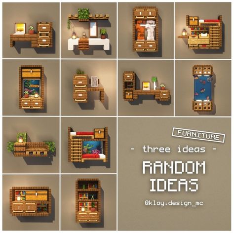 𝗞𝗟𝗔𝗬 | Minecraft Design su Instagram: "RANDOM FURNITURE IDEAS | Here's a post full of ideas for you! I hope you enjoy them all! Even if you have already seen them all... XD Share…" Minecraft Inside Houses Ideas, Minecraft Furniture Ideas, Minecraft Storage, Minecraft Decor, Interior Minecraft, Case Minecraft, Minecraft Decoration, Rumah Minecraft Sederhana, Minecraft Interior