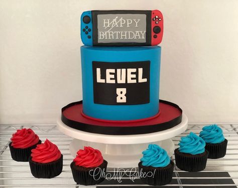 Gamer Cupcake Cake, Nintendo Switch Cake Topper, Nintendo Switch Cupcakes, Nintendo Cakes For Boys, Nintendo Switch Cakes For Boys, Nintendo Cake Ideas, Nintendo Switch Cake Ideas, Video Game Theme Cake, Nintendo Birthday Cake