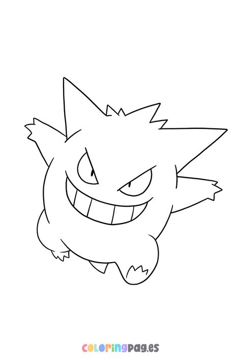 Discover fun and creative ways to engage your kids with our free Gengar coloring page, perfect for all Pokémon fans! Gengar Coloring Page, Pokemon Coloring Pages Free Printable, Gengar Drawing, Pikachu Coloring, Pikachu Coloring Page, Halloween Flash, Gengar Pokemon, Pokemon Stickers, Outline Illustration