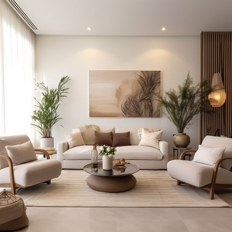 White And Tan Interior Design, Brown Beige And White Living Room, Modern But Homey Living Room, Nordic Modern Living Room, Beige Sofa Rug Ideas, Moodboard For Living Room, Modern Boho Minimalist Living Room, Black Beige Living Room Ideas, Pottery Studio Interior Design Style Living Room