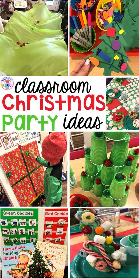 Christmas classroom party ideas - quick, easy, and dollar store finds! for preschool, pre-k, or lower elementary. #christmasparty #preschool #prek #kindergarten #schoolparty Classroom Christmas Party Ideas, Kindergarten Christmas Party, Preschool Christmas Party, Classroom Holiday Party, Classroom Christmas Party, Pocket Of Preschool, Christmas Party Ideas For Teens, School Holiday Party, Christmas Party Crafts