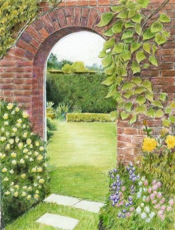 Draw a garden archway in coloured pencils Pencil Colour Painting, Garden Archway, Landscape Pencil Drawings, Color Pencil Sketch, Colored Pencil Artwork, Garden Drawing, Pencil Shading, Colored Pencil Drawing, Water Colors