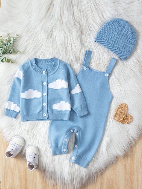 Baby Blue  Collar   Graphic  Embellished Slight Stretch  Baby Girls Clothing Blue Baby Clothes, Baby Clothes Newborn, Fall Baby Clothes, Pattern Cardigan, Baby Boy Dress, Kids Dress Wear, Girls Sweater