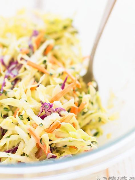 Cilantro Lime Coleslaw is our new favorite topping for tacos. Make this slaw with cabbage, carrots, broccoli and cilantro! Homemade Coleslaw Dressing, Classic Coleslaw Recipe, Healthy Coleslaw Recipes, Best Coleslaw Recipe, Pork Ribs Grilled, Apple Coleslaw, Healthy Coleslaw, Easy Coleslaw, Coleslaw Recipe Easy