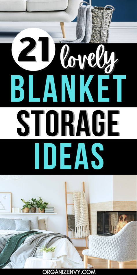 Photos of blankets in a basket and stored on a blanket ladder Blanket Baskets For Living Room, Diy Throw Blanket Storage, Blanket Holder Ideas, Creative Blanket Storage, Diy Blanket Holder, Blanket Storage Diy, Blanket Holder Ideas Living Rooms, Ways To Store Blankets, Blanket Storage Baskets