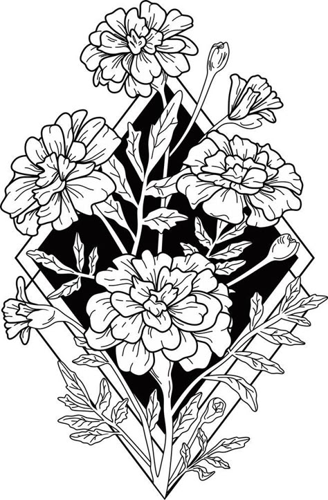 Marigold Tattoo, Flower Tattoo Drawings, Marigold Flowers, Marigold Flower, Desenho Tattoo, Vector Flowers, Flowers Art, Tattoo Design Drawings, Tattoo Stencils