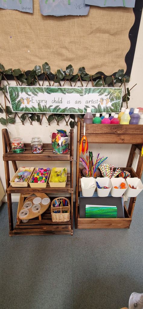 Art And Craft Area Preschool, Creative Area Preschool, Eyfs Craft Area, Curiosity Approach Creative Area, Craft Area Eyfs, Painting Area Eyfs, Early Excellence Classroom, Eyfs Continuous Provision, Eyfs Creative Area