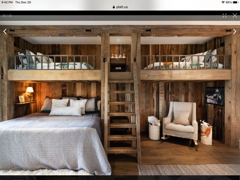 Bunkie Ideas Interiors Guest Cabin, Bedroom Nooks, Bunkhouse Ideas, Tiny Cabins Interiors, Cabin Makeover, Boutique Showroom, High End Interior Design, Primitive Cabin, Cabin Bunk Beds