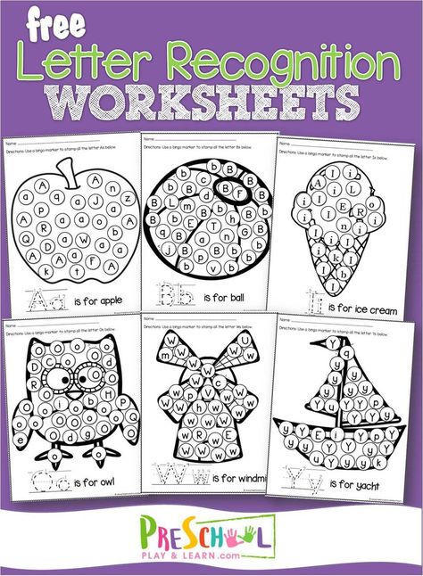 FREE Alphabet Printables - these alphabet worksheets are great for toddler, prek, preschool, and kindergarten age kids working on letter recognition - use with bingo daubers, crayons, markers, or circle stickers #alphabet #prek #bingodaubers Letter Dobber Sheets, Preschool Letter F Worksheets, Dauber Worksheets Free, Letter Search Preschool Free Printable, Morning Sheets, Letter Identification Worksheets, Free Alphabet Worksheets, Letter Recognition Kindergarten, Letter Recognition Preschool