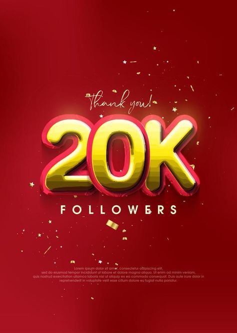 Elegant thanks for 20K followers, design for social media posts. 20k Followers Background, Followers Background, Design For Social Media, Vector Character Design, 20k Followers, Stand Up Comedians, Vector Character, Free Vectors, Social Media Posts