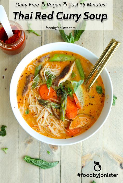 Vegan Red Curry Soup, Curry Soup Vegan, Vegan Thai Red Curry Noodle Soup, Thai Soup Vegan, Thai Red Curry Noodle Soup Vegetarian, Thai Red Curry Soup Vegetarian, Red Curry Soup, Thai Soup Vegetarian, Thai Red Curry Soup