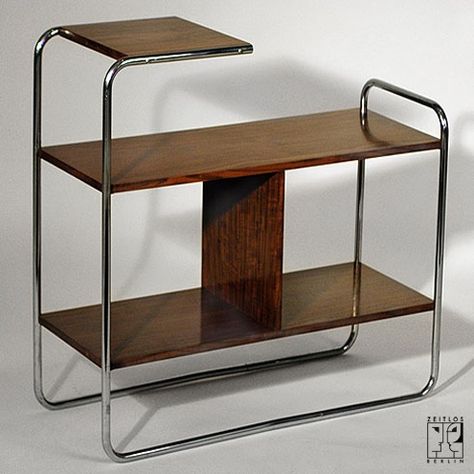 Bauhaus Industrial Design, Tubular Steel Furniture, Bauhaus Shelves, Bauhaus Interior Style, Zurich Apartment, Japanese Mid Century Modern, Bauhaus Decor, Midcentury Table, Bauhaus Interior