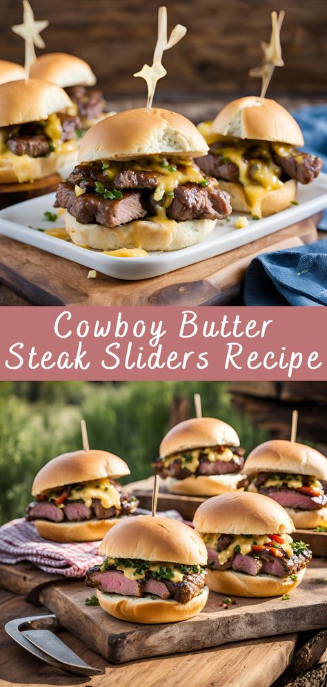 Cowboy Steak Sliders, Cowboy Butter Sliders, Cowboy Sliders Recipe, Cowboy Butter Steak Sliders, Steak Sliders Recipes, Cowboy Appetizers, Steak Sliders Hawaiian Rolls, Cowboy Sliders, Cowboy Butter Sauce