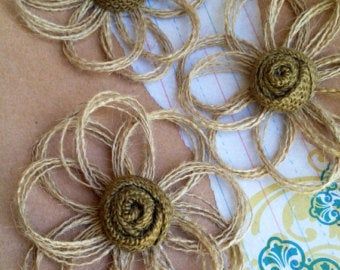 Burlap Wedding Decor, String Flowers, Vintage Western Decor, Burlap Party, Burlap Rosettes, Burlap Wedding Decorations, Farmhouse Wedding Decor, Twine Flowers, Rustic Party Decor