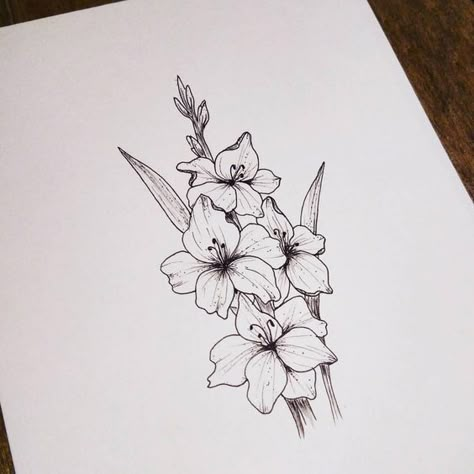 Gladiolas Tattoo, Gladiolus Flower Tattoos, Larkspur Tattoo, Gladiolus Tattoo, Simple Flower Tattoo, Gladiolus Flower, Wildflower Tattoo, Muster Tattoos, Small Flower Tattoos