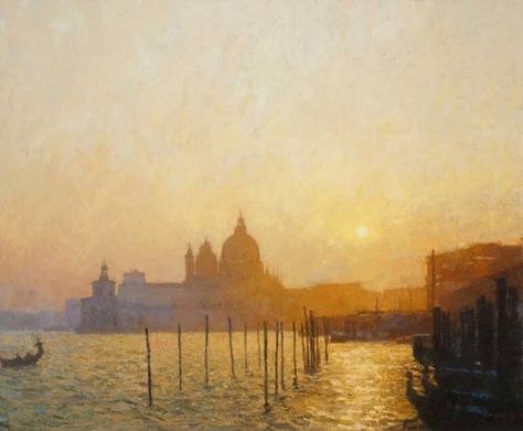 Nicholas Verrall - Sunset on San Margela Basin Subtle Photography, Nicholas Verrall, Venice Painting, Environment Painting, Landscape Painting Tutorial, Fine Art Painting Oil, Tarot Art, Landscape Artwork, Impressionist Paintings