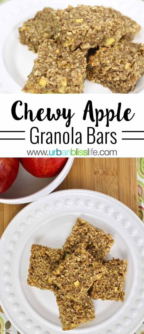 Chewy Apple Granola Bars recipe on http://UrbanBli… Apple Granola Bars, Diy Granola Bars, Diy Granola, Apple Baking, Apple Granola, Granola Bars Recipe, Baking List, Healthy Snack Alternatives, Apple Snacks