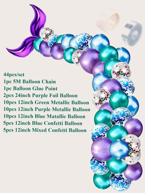 44pcs Mermaid Tail Decorative Balloon Garland | SHEIN USA Mermaid Balloon Garland, Moldes Para Baby Shower, Mermaid Balloons, Purple Foil, Balloon Chain, Balloon Weights, Metallic Balloons, Happy Birthday Balloons, Mermaid Theme