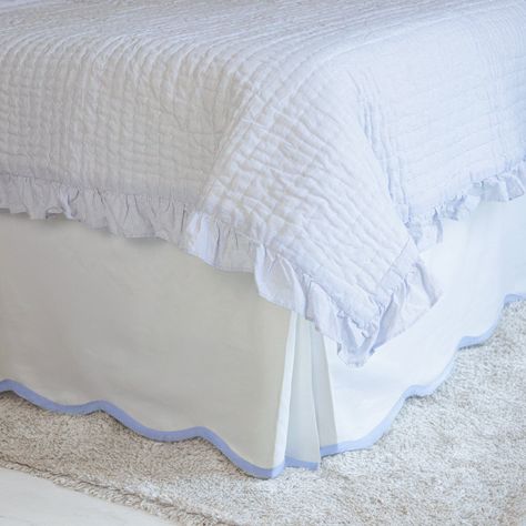 Custom Scalloped Edge Bed Skirt, Trim Available in 8 Colors, Cotton Blend Bed Skirt, Three Sided Coverage Nyc Bedroom, Polished Aesthetic, Easy Wrap, One Bed, Scallop Edge, Bed Skirt, Kids Bedrooms, Under Bed, Under Bed Storage