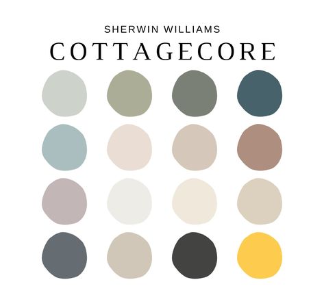 Sherwin Williams Home Color Palette, Cottagecore Farmhouse Decor, Cottagecore Paint Scheme, Cottagecore Bedroom Colors, Cottagecore Room Color, Countryside Colour Palette, Vintage Cottage Paint Colors, Cottage Home Colors, English Country Paint Palette