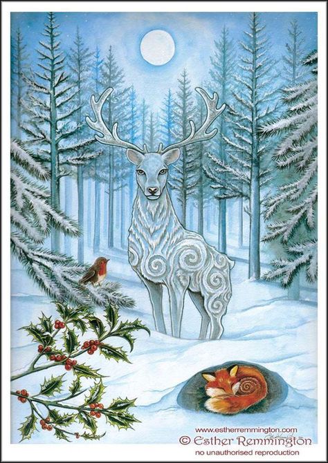 Winter celtic stag Fantasy Winter, Pagan Yule, Snowy Morning, Solstice Celebration, Postal Vintage, A Deer, Winter Wonder, Arte Fantasy, Winter Solstice