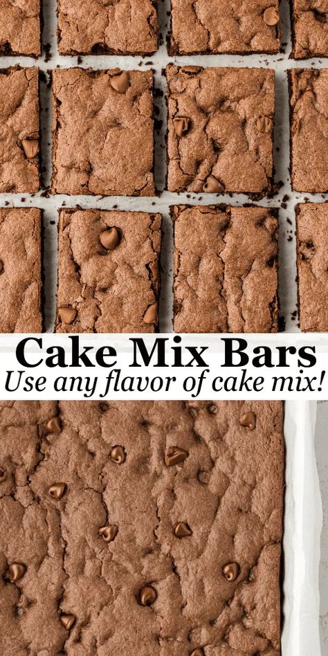 I am giving you not one, not two, but thirteen different flavor combinations for these cake bars! Made in less than 30 minutes, with just four base ingredients (and whatever add-ins you want), these soft, chewy cake mix cookie bars are always a huge crowd-pleaser! Chewy Cake, Chocolate Box Cake, Cake Mix Bars, Cake Mix Brownies, Cake Mix Cookie, Cake Mix Cookie Bars, Oatmeal Cookie Bars, Popular Desserts Recipes, Gooey Cake