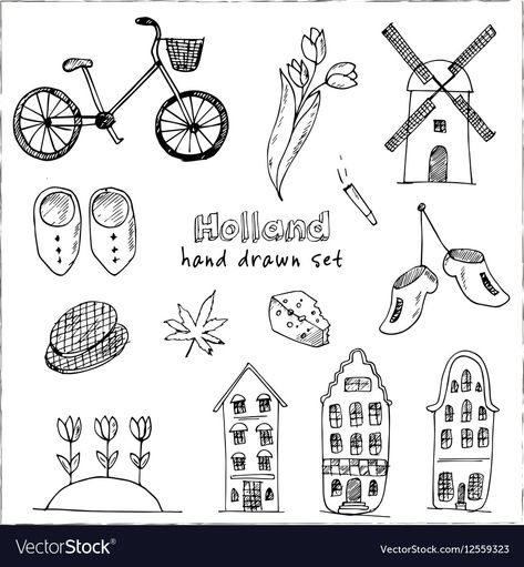 Netherlands Culture, Elements For Design, Amsterdam Tattoo, Pattern Sketch, Doodle Books, Business Icons Vector, Typography Hand Drawn, Little Doodles, Mailing Envelopes