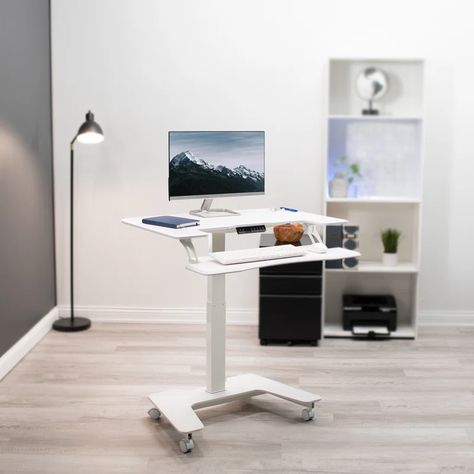 VIvo Height Adjustable Standing Desk | Wayfair Large Work Desk, Compact Desk, Overbed Table, Mobile Desk, Standing Desk Ergonomics, Desk With Keyboard Tray, Height Adjustable Desk, Compact Desks, Standing Desk Converter