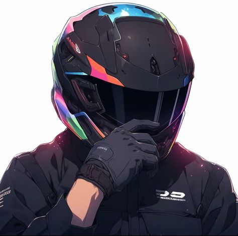 Anime Biker Guy, Anime Motorcycle Guy, Biker Fanart, Biker Pfp, Anime Bike, Anime Motorcycle, Helmet Drawing, Cool Bike Helmets, Motorcycle Guy